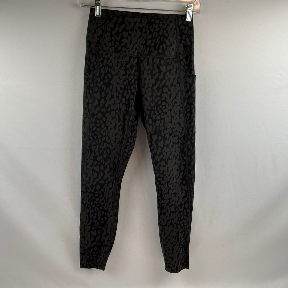 Varley Womens XS High Rise Leopard Print Athletic Leggings Black Grey Pockets - Picture 7 of 12